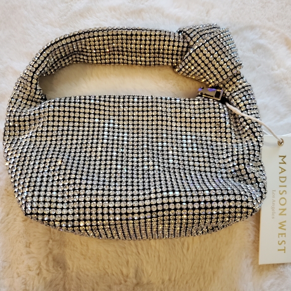 New Madison West Crystal Rhinestone Knotted Handle Handbag - Picture 5 of 14